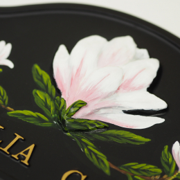 Magnolia close-up. house sign